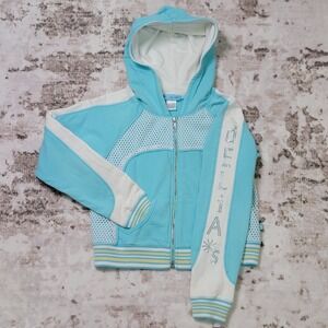 Vtg 90s dELiA*s Mesh Trim Zip Up Hoodie - Cyber Y2K Baby Blue - Size M Zenon